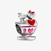 Charme pour Bracelet Pandora | Disney | Mickey & Minnie dans une tasse de thé | Charme suspendu Charm | Argent véritable | 925 | Émail | Rouge & Rose | Multicolore | Bracelet Perle | cadeau de Noël | Cadeau de Sinterklaas