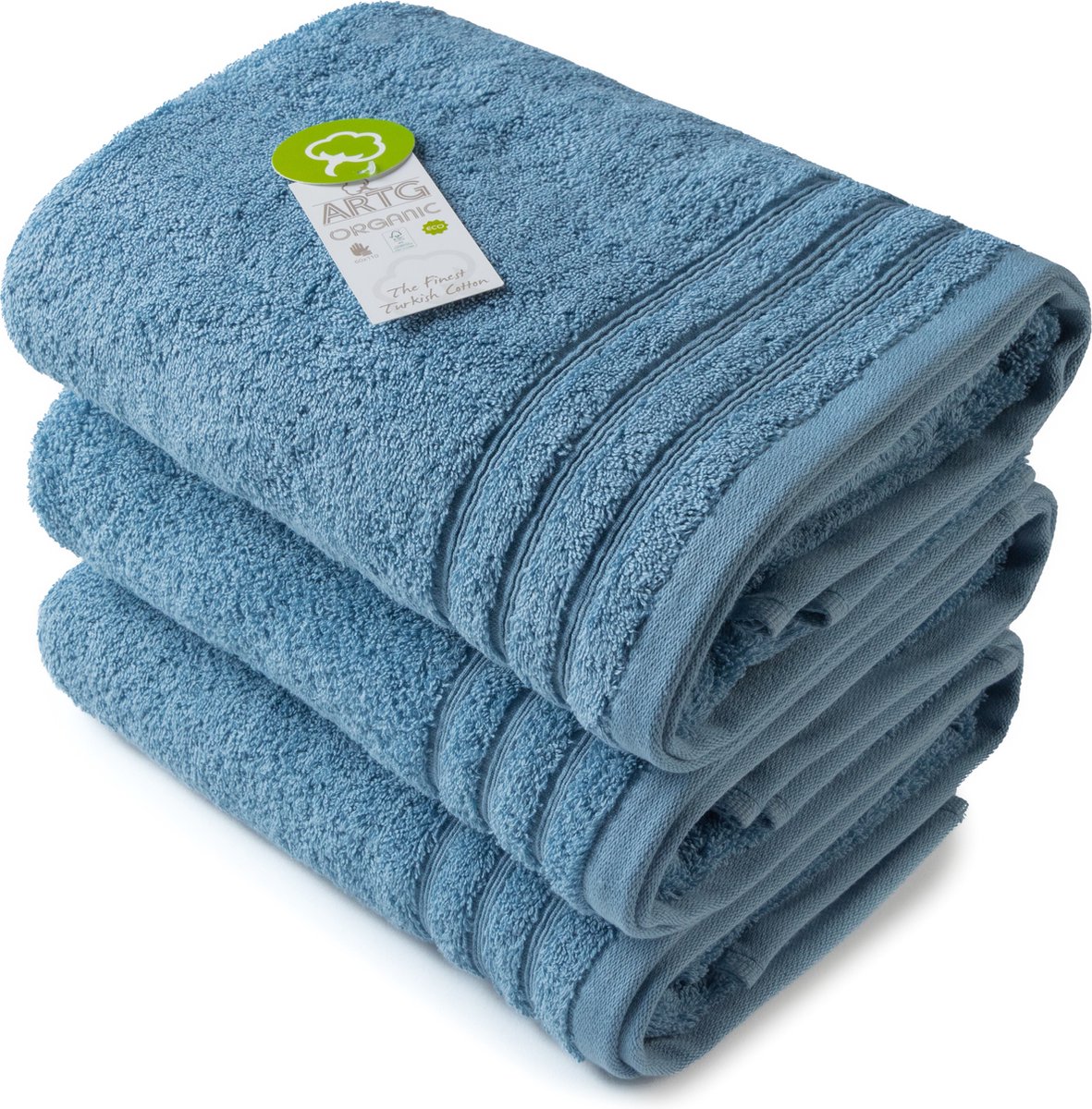 ARTG® Organic - Biologische Katoen - Handdoekenset - 60 x 110 cm - Blauw - Blue - Set 3 stuks