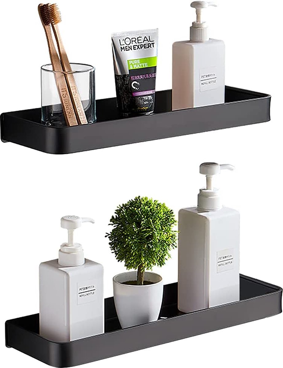 METAL BLODE SHEA Design shower shelf Black 30 cm without drilling. Made