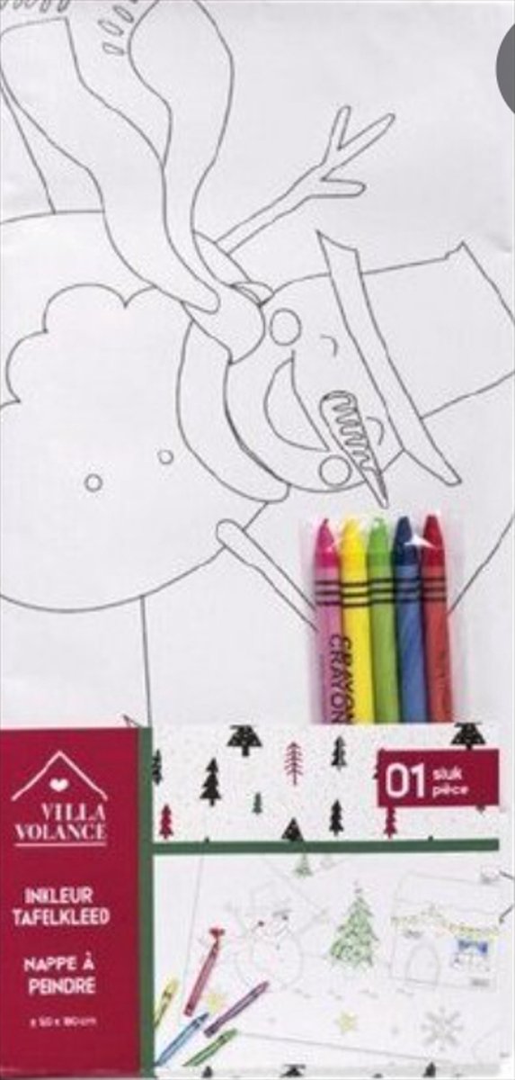 Tafelkleed voor kinderen 180 cm x 120 cm met 5 wasco krijtjes - Kersttafelkleed voor kinderen om in te kleuren voor de Kerst