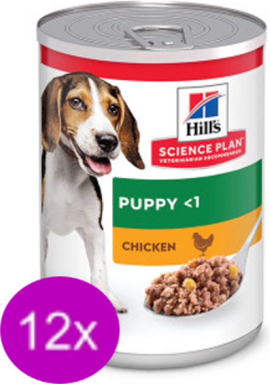 12x Hill's Science Plan puppy Kip in blik Hondenvoer 370g