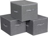 Hoppa! Opbergboxen met deksel, set van 3, Opvouwbare stoffen dozen met handvaten, voor het opbergen van kleding en spiegelspullen, grijs