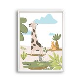 Postercity - Poster Blije Jungle Dieren Giraf Cheeta Krokodil Muis rechts - Jungle / Safari Poster - Kinderkamer / Babykamer  - 80x60cm