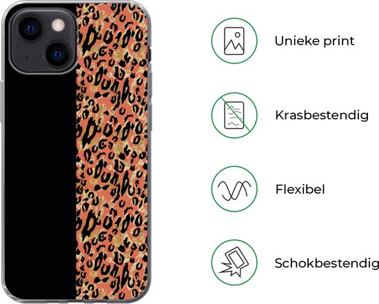 Coque iPhone 13 mini - Imprimé panthère - Or - Zwart - Coque de téléphone en Siliconen