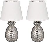 Pineapple Tafellamp Wit-Zilver 35 cm - 2 stuks