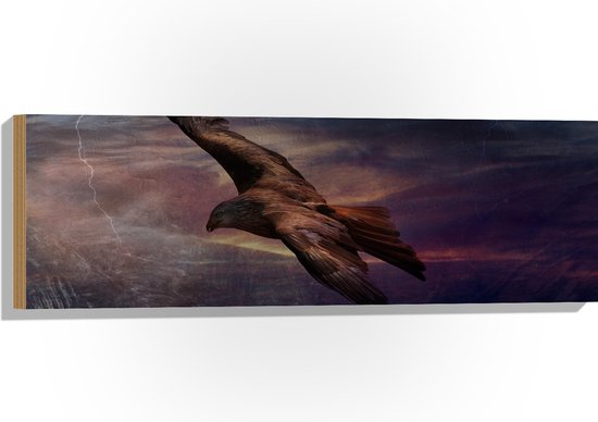WallClassics - Hout - Golden Eagle Vliegend - 90x30 cm - 12 mm dik - Foto op Hout (Met Ophangsysteem)