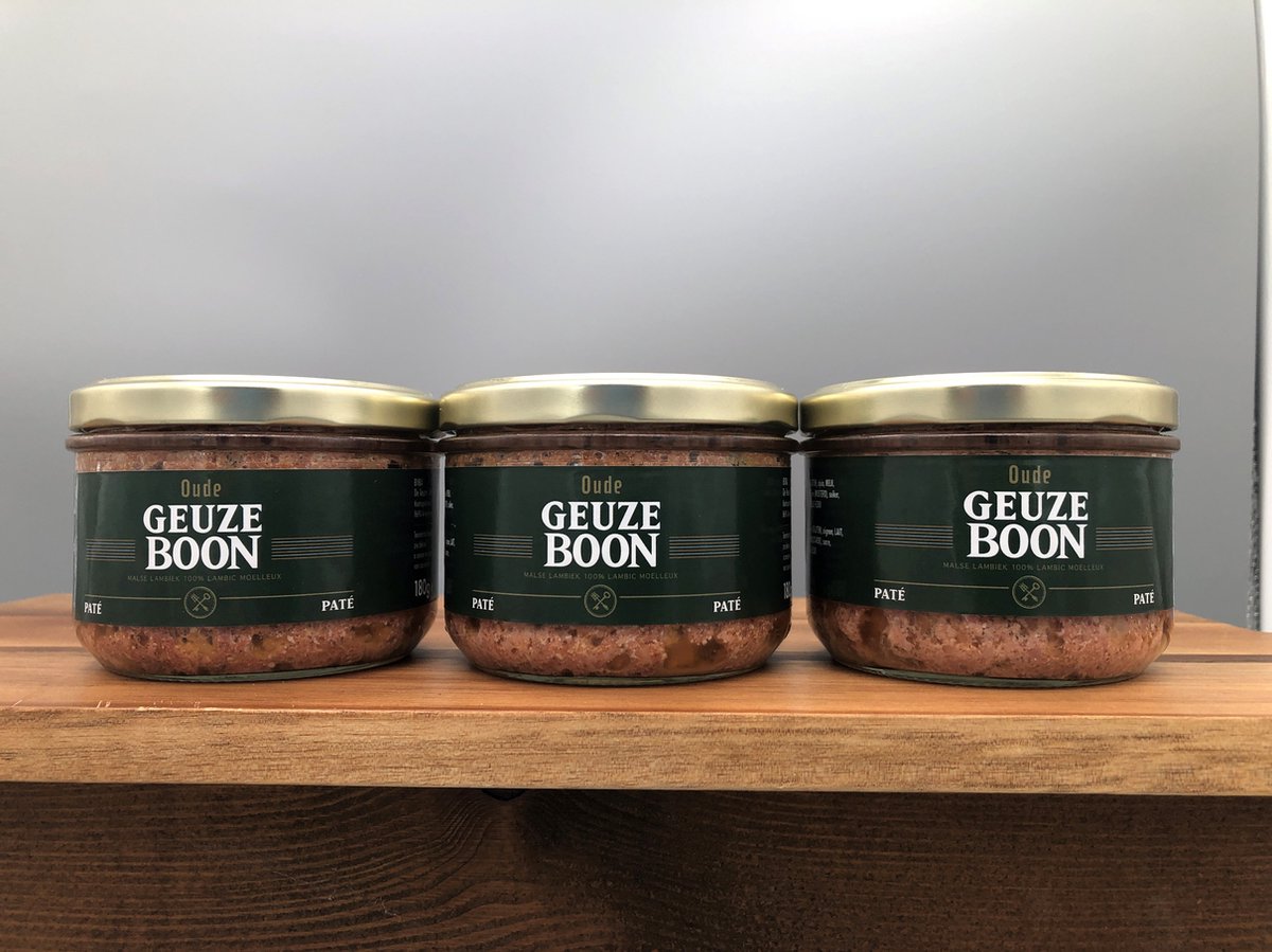 Paté Oude Geuze Boon - 3 x 180g - De Veurn' Ambachtse - set van 3 bokaaltjes van 180g - Ambachtelijke paté op smaak gebracht met de frisse, fruitige en complexe smaak van Oude Geuze Boon, a match made in heaven!
