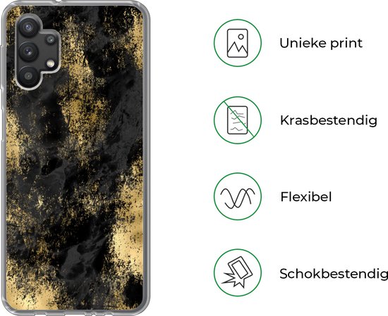 Coque Samsung Galaxy A32 5G - Or - Peinture - Abstrait - Zwart - Coque de téléphone en Siliconen