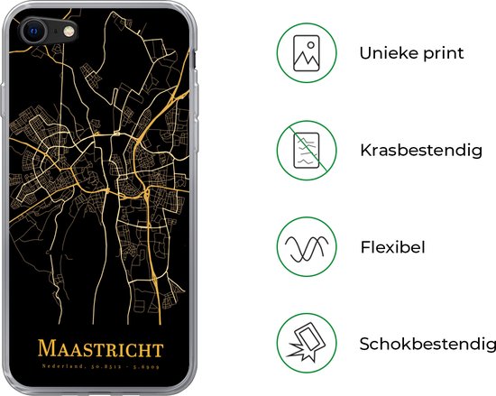 Coque iPhone 8 - Maastricht - Carte - Or - Zwart - Coque de téléphone en Siliconen