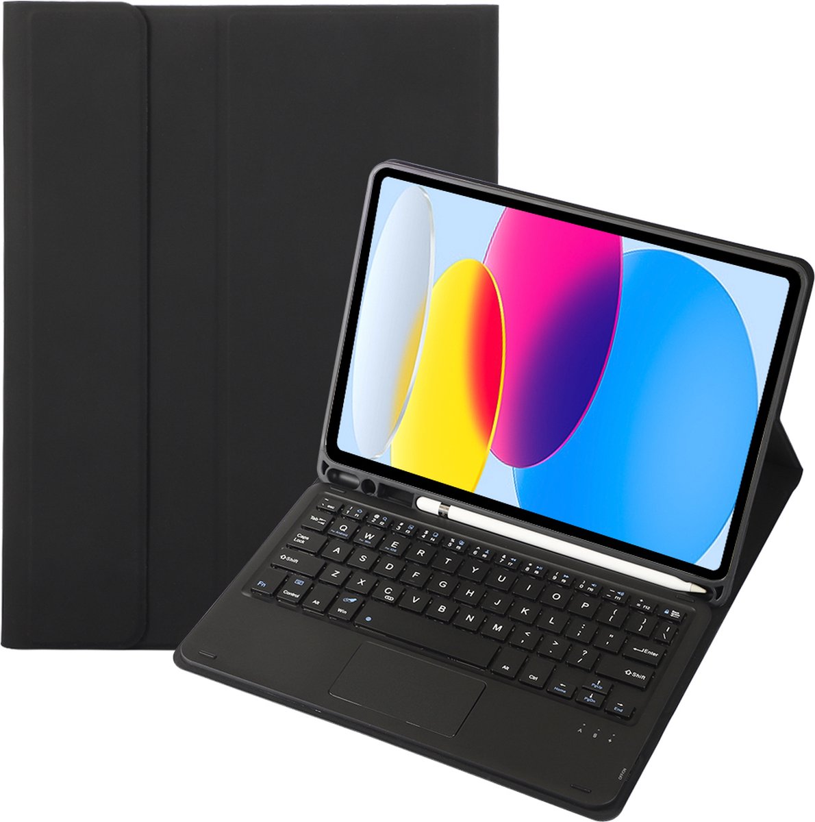 Case2go - Bluetooth Toetsenbord hoes geschikt voor Apple iPad 10 10.9 Inch (2022) - QWERTY - Auto Wake/Sleep functie - Met Pencil Houder - Touchpad - Zwart