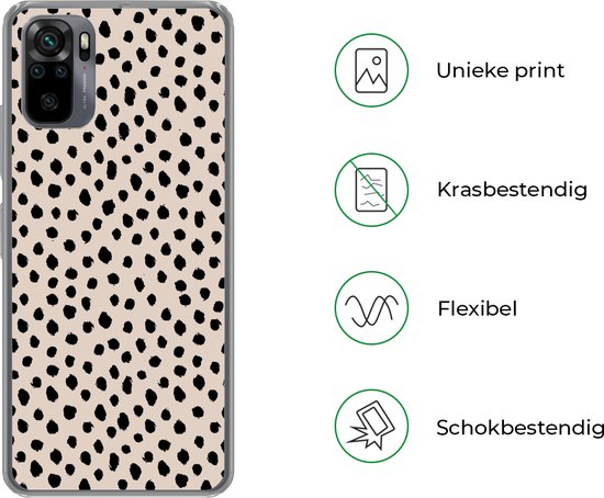 Coque Xiaomi Redmi Note 10 - Pois - Zwart - Beige - Coque de téléphone en Siliconen