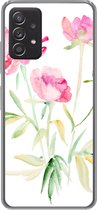 Geschikt voor Samsung Galaxy A53 5G hoesje - Bloemen - Waterverf - Roze - Siliconen Telefoonhoesje