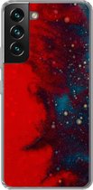 Geschikt voor Samsung Galaxy S22 hoesje - Inkt - abstract - Rood - Blauw - Siliconen Telefoonhoesje