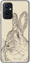 Geschikt voor OnePlus 9 hoesje - Vintage illustratie van een konijn - Siliconen Telefoonhoesje