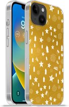 Geschikt voorApple Iphone 14 Plus - Soft case hoesje - Kerst - Feest - Goud - Siliconen Telefoonhoesje