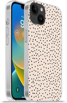Geschikt voorApple Iphone 14 Plus - Soft case hoesje - Stip - Beige - Zwart - Siliconen Telefoonhoesje
