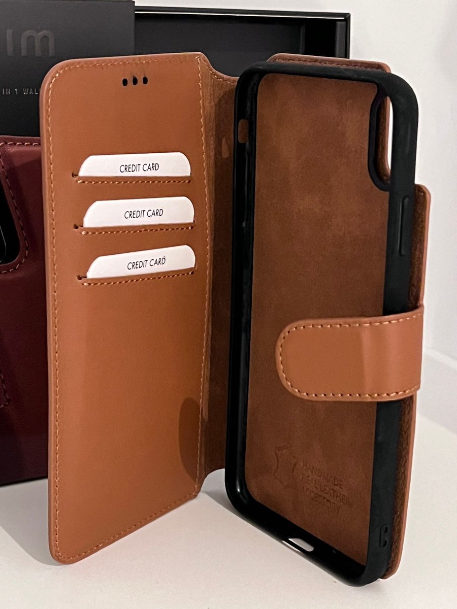 Minim 2 in 1 Wallet Case Premium Leather Brown for Apple iPhone Xs Max
