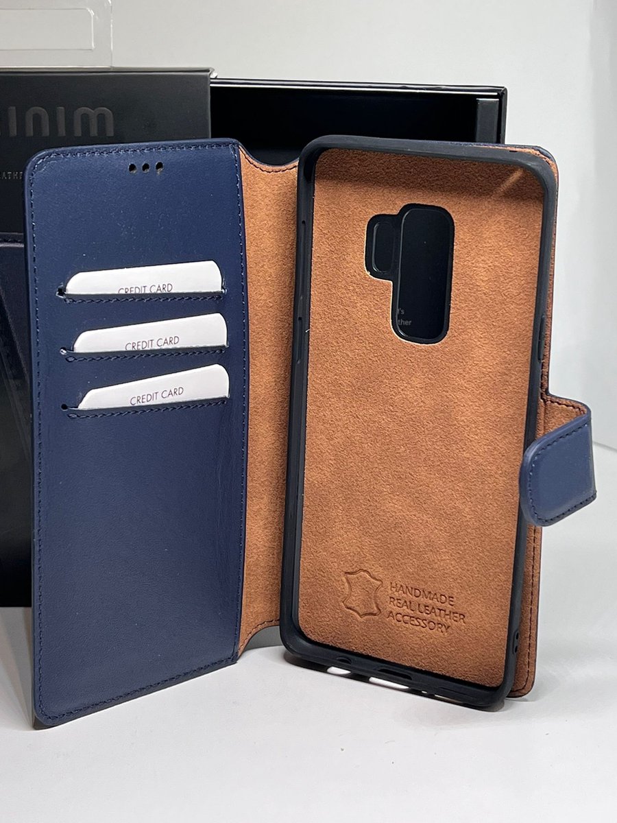 Minim 2 in 1 Wallet Case Dark Blue Premium Leather for Samsung Galaxy S9 Plus +