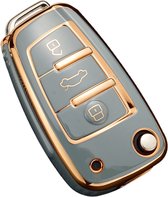 Zachte TPU Sleutelcover - Sleutelhoesje Geschikt voor Audi A1 / A3 / A5 / A6 / Q3 / Q5 / S3 / S5 / RS - Blauw & Goud Metallic - Sleutel Hoesje Cover - Auto Accessoires
