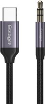 Essager® USB-C naar 3.5mm Jack Aux Kabel DAC Connector 1 meter Grijs -USB C naar 3.5mm Audio Jack | USB C Aux Adapter | 3.5mm Audiojack | 2-in-1 | Type USB-C | USB-C Charge | Adapter | Smartphone 3.5 Audio Jack