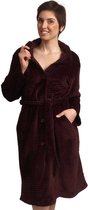 Badjas met knopen – dames badjas fleece – met knoopsluiting – zacht & warm - bordeaux - maat S