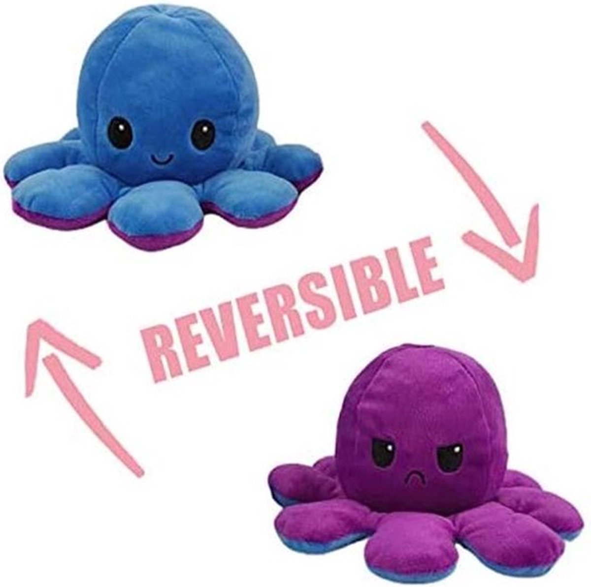Octopus knuffel - Mood knuffel - Roze - Blauw - Blij/Boos knuffel - Omkeerbaar - Emotie knuffel - Merkloos