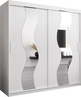 InspireMe - Kledingkast met 2 schuifdeuren, Modern-stijl, Een kledingkast met planken en een spiegel (BxHxD): 200x200x62 - REESE 200 Wit Mat met 4 lades