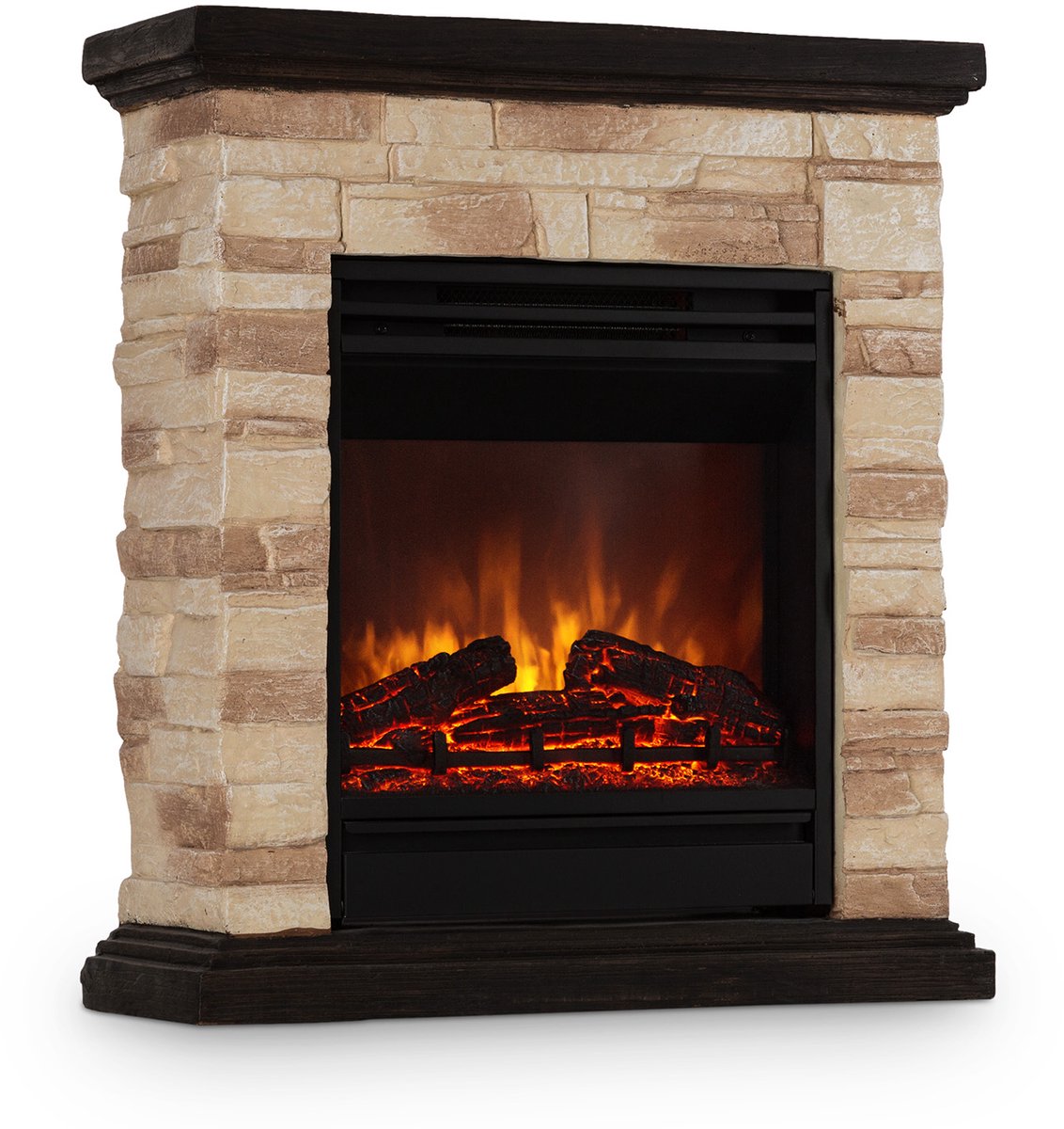 Klarstein Kaprun Elektrische Haard Sfeerhaard - 1800 W - 2 Warmtestanden - Donkerbruin Zonder Vuur En Rookontwikkeling - Dimbare Verlichting - Stenen Decor Van Polystone - Timer - Thermostaat - Open Window Detection - Afstandsbediening