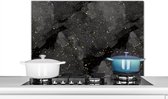 Spatscherm keuken 90x60 cm - Kookplaat achterwand - Marmer print - Zwart - Muurbeschermer hittebestendig - Zwarte spatwand fornuis - Hoogwaardig aluminium - Aanrecht decoratie