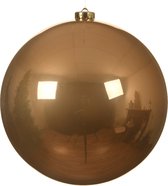 1x morceaux de boules de Noël en plastique marron caramel - 14 cm - brillant - Boules de Noël en plastique incassable