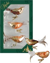 3x stuks luxe glazen decoratie vogels op clip natuur bruin tinten 11 cm - Decoratievogeltjes - Kerstboomversiering