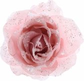 Kerstboom decoratie roos poeder roze 14 cm - Kerstversiering/kerstboomversiering