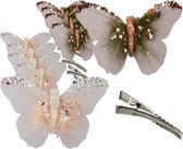 10x stuks decoratie vlinders op clip creme/beige 11 x 8 cm - vlindertjes versiering - Kerstboomversiering