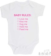 100% Katoenen Romper "Baby rules" Meisjes Katoen Wit/roze Maat 56/62