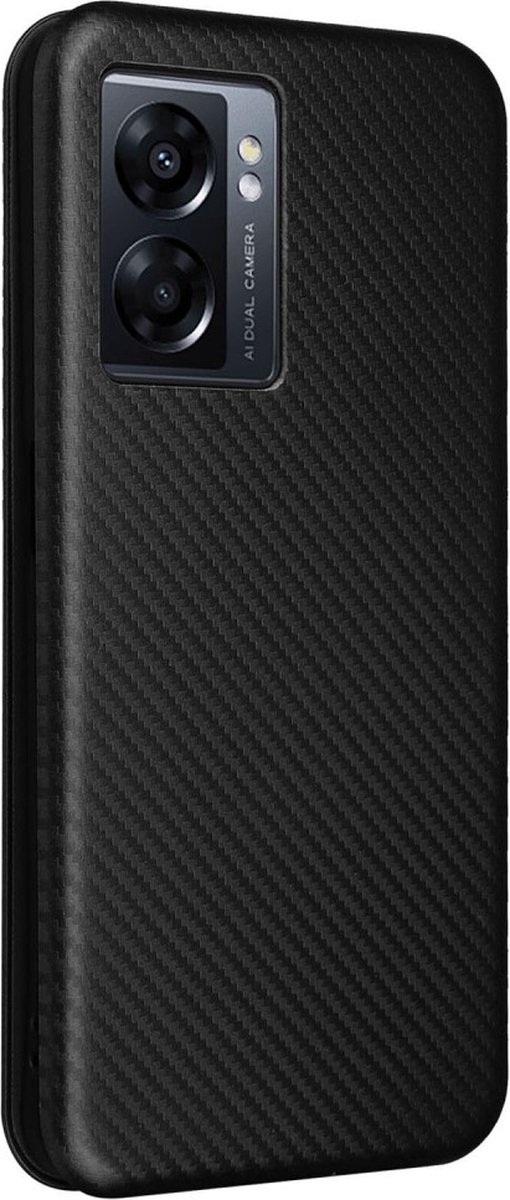 Oppo A57 (5G) / A77 5G zwart carbon fiber agenda wallet hoesje