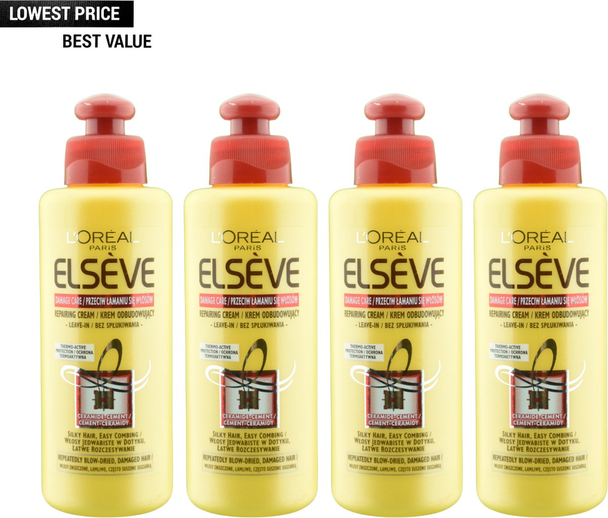 L'Oréal Elsève Repairing Cream Leave In Conditioner - 4 x 200 ml