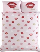Dekbedovertrek Kisses - Roze - Kusjes Lippenstift dekbed - Eenpersoons met 1 kussensloop