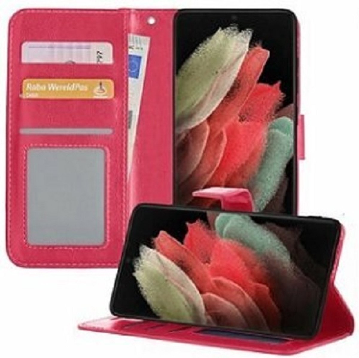 Samsung Galaxy S21 Ultra Hoesje Met Pasjeshouder Bookcase Roze