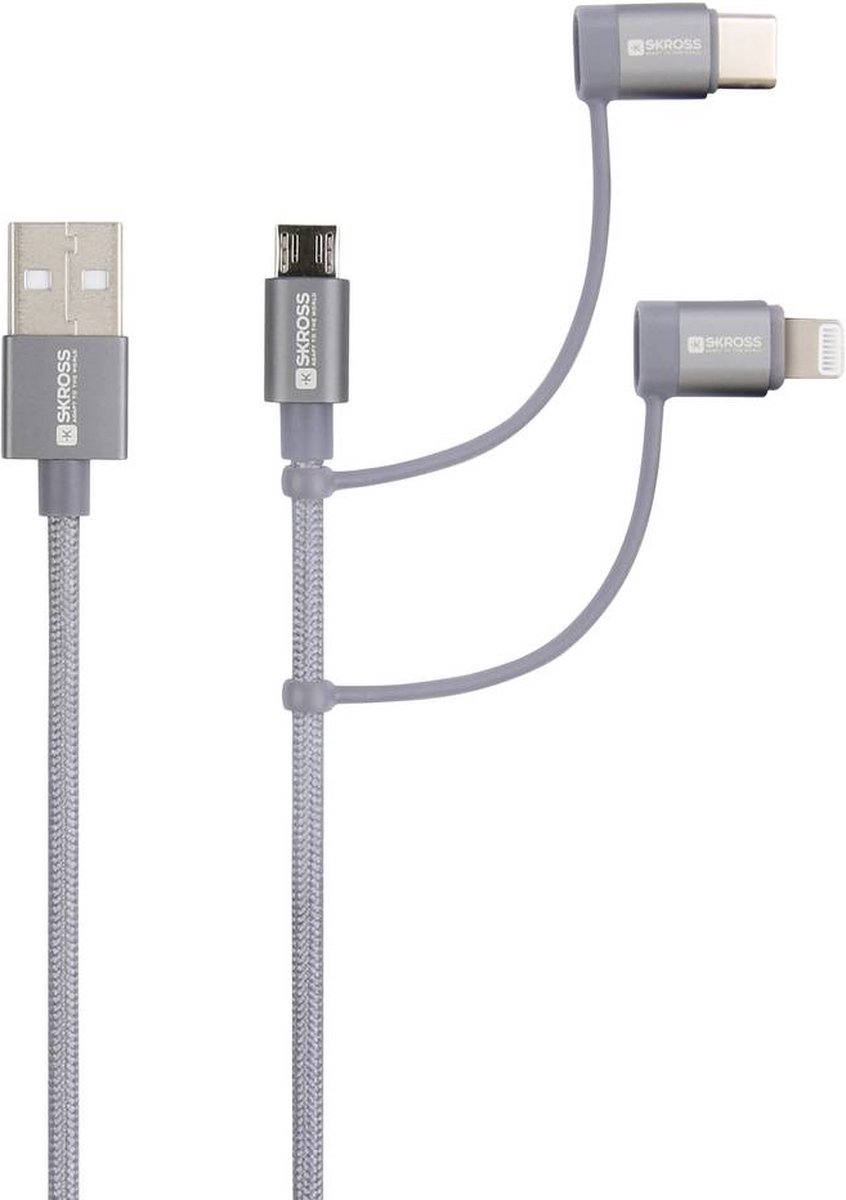 Skross USB-kabel USB 2.0 USB-A stekker 0.30 m Space grijs Rond, Flexibel, Stoffen mantel SKCA00133-130CN