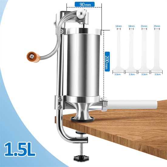 Worstvuller verticale worstmachine van roestvrij staal, handhandslinger, worstvulling, capaciteit 3 l/6lbs