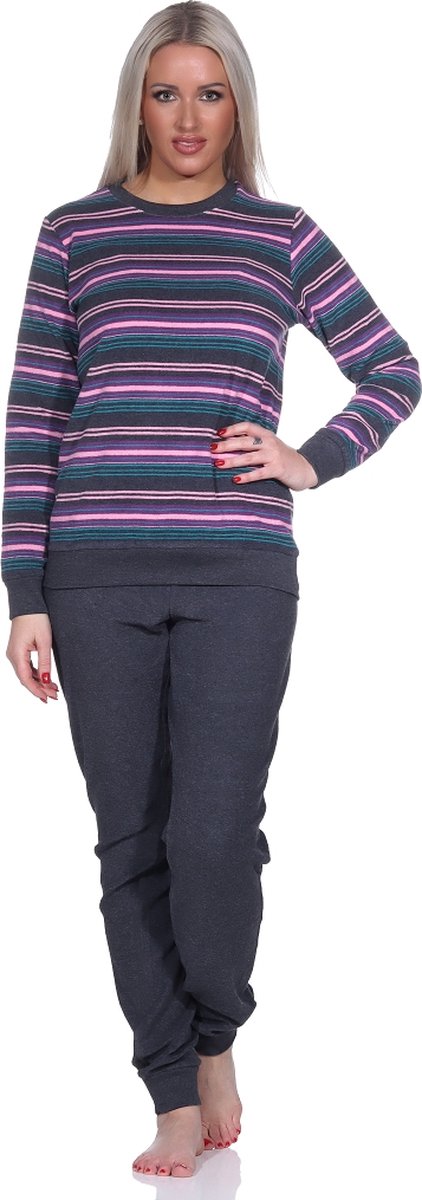 Normann badstof dames pyjama 22220193984 - antraciet - S 36/38