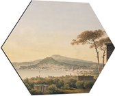WallClassics - Dibond Hexagon - Schilderij van Heuvel met Begroeiing - 60x52.2 cm Foto op Hexagon (Met Ophangsysteem)