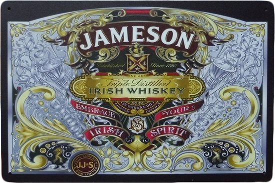 Wandbord - Jameson Irish Whiskey - Metalen wandbord - Mancave - Mancave decoratie - Drank - Metalen borden - Metal sign - Bar decoratie - Tekst bord - Wandborden – Bar - Wand Decoratie - Metalen bo