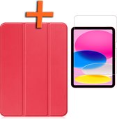 Hoes Geschikt voor iPad 2022 Hoes Tri-fold Tablet Hoesje Case Met Uitsparing Geschikt voor Apple Pencil Met Screenprotector - Hoesje Geschikt voor iPad 10 Hoesje Hardcover Bookcase - Rood