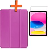 Hoes Geschikt voor iPad 2022 Hoes Tri-fold Tablet Hoesje Case Met Uitsparing Geschikt voor Apple Pencil Met Screenprotector - Hoesje Geschikt voor iPad 10 Hoesje Hardcover Bookcase - Paars