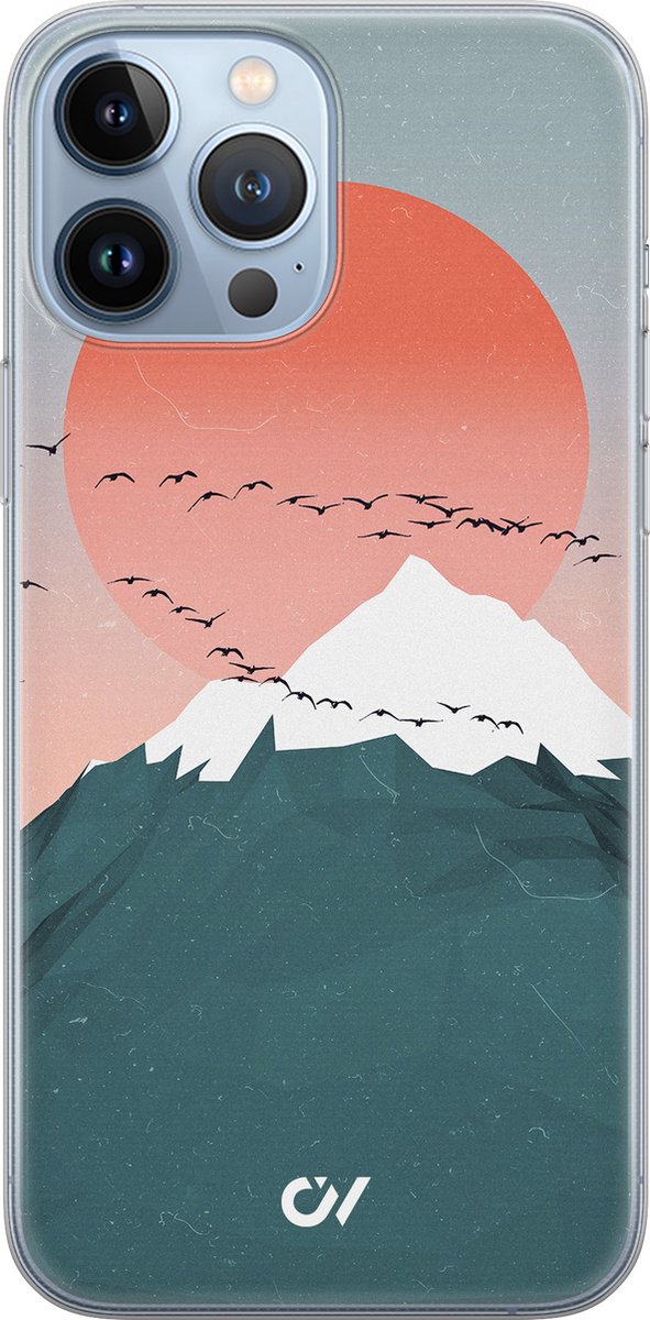 Hoesje geschikt voor Apple iPhone 13 Pro Max - Mountain Birds - - Blauw - Apple - Casevibes
