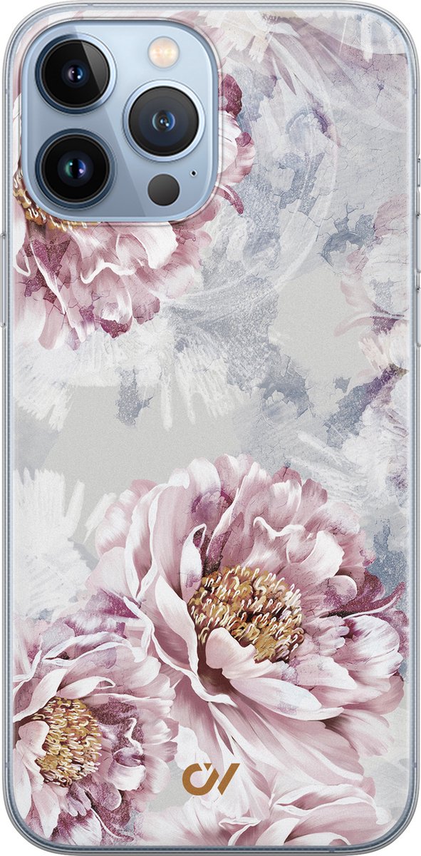 Hoesje geschikt voor Apple iPhone 13 Pro Max - Floral Print - - Beige - Apple - Casevibes