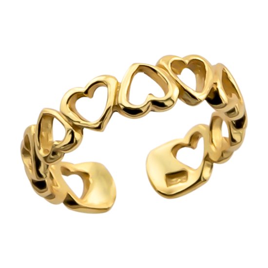 Zilveren teenring vrouw | Gold plated ring, opengewerkte hartjes