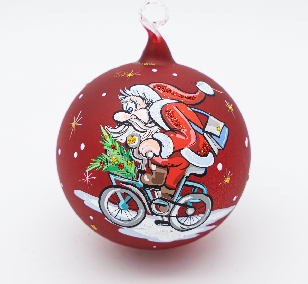 kerstbal kerstman op de fiets