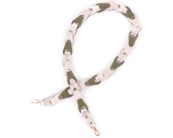 Giuliano schouderband gevlochten metallic breed - olijfgroen/beige/goud - made in Italy